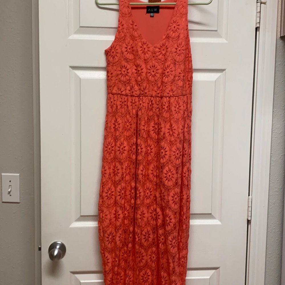 Peach full length belted dress
